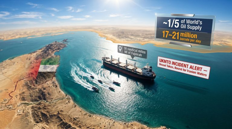 vessel taken off UAE coast bound for Iran waters map
