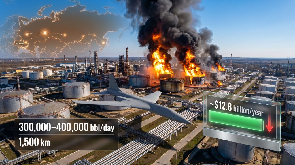 Ukraine drone strikes on Russian oil facilities infographic