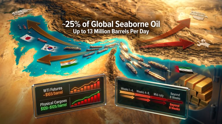 Strait of Hormuz closure and global oil supply crisis map