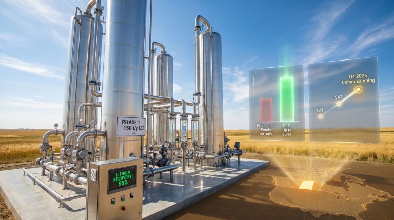 Praire Lithium DLE factory acceptance testing Saskatchewan plant