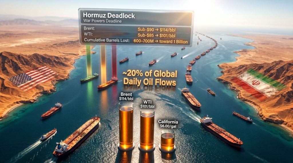 Hormuz deadlock and Trump war powers deadline oil chokepoint graphic