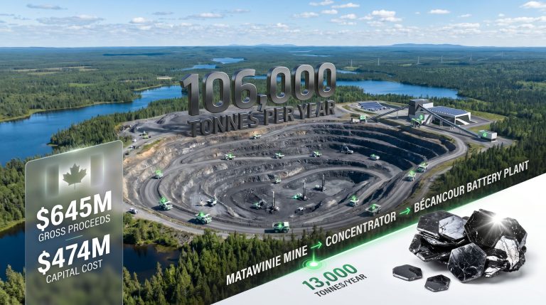Nouveau Monde Graphite Quebec project open-pit mine infographic