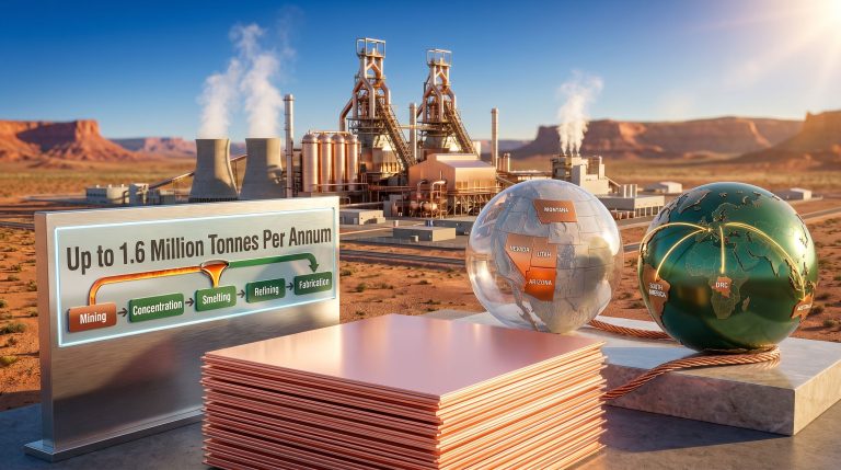 Falcon Copper and Glencore US minerals supply chain plant illustration