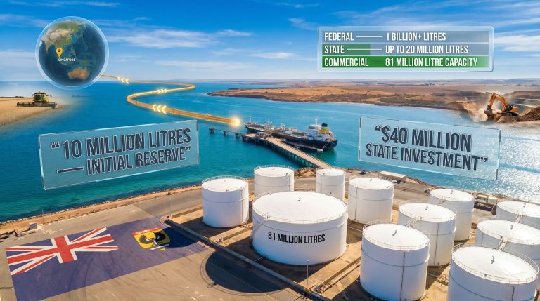 South Australia diesel reserve at Port Bonython tanks and jetty
