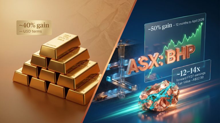 BHP shares better than gold long term comparison