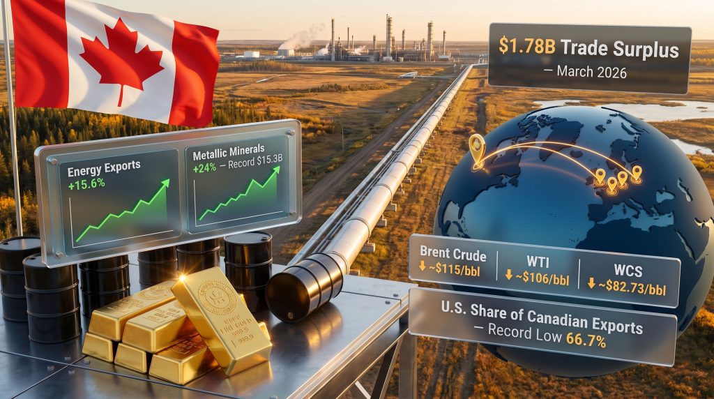 Canada trade surplus on high oil exports