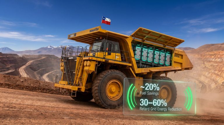 hybrid truck deployed at Caserones mine hauling truck