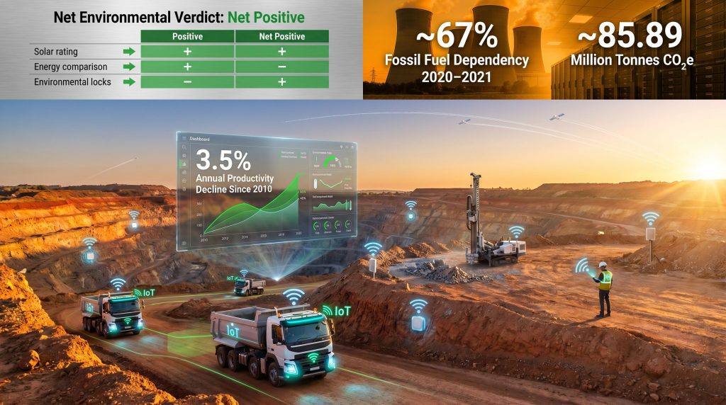 digital mining enhancing productivity and reducing environmental impact infographic