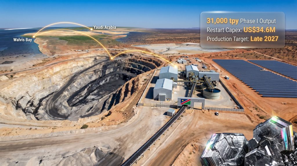 Okanjande graphite mine restart site overview