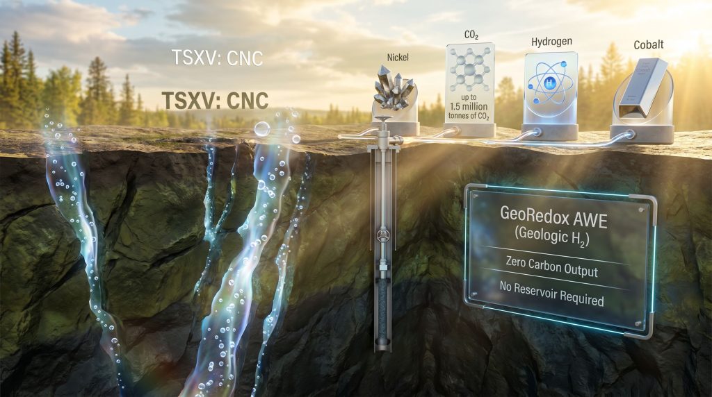 Canada Nickel GeoRedox geologic hydrogen well at Crawford illustration