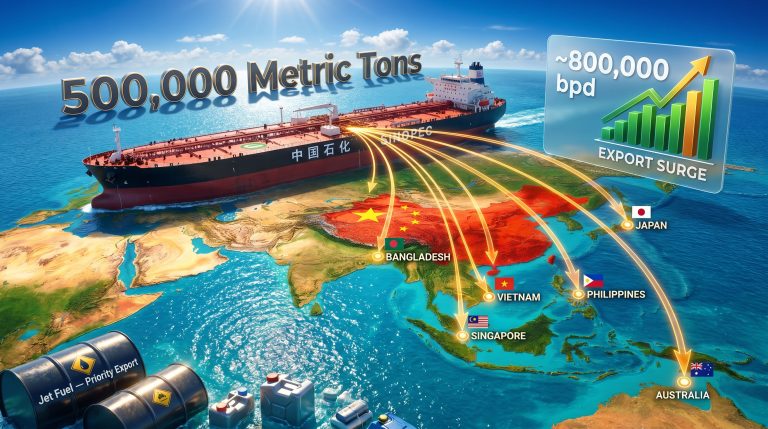 China fuel exports to Asia surge map