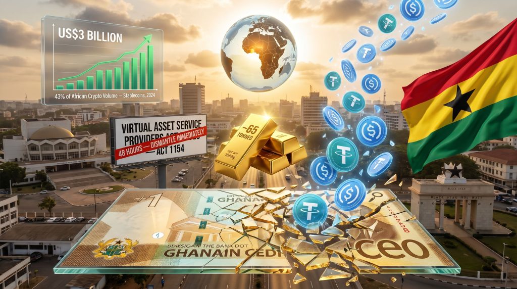 Ghana stablecoins and cedi crisis illustration