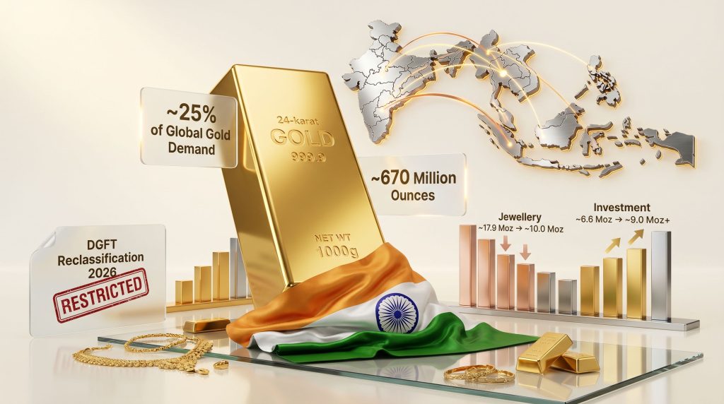 India gold import restrictions infographic with gold bars