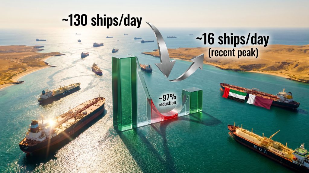 Strait of Hormuz ship transits rising chart