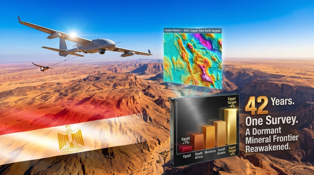 Egypt aerial mining survey over desert terrain