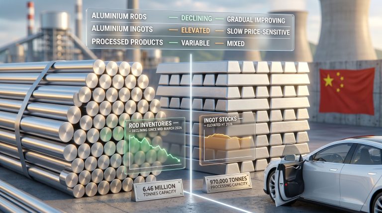 China Hongqiao aluminium rod inventories and ingot stocks comparison