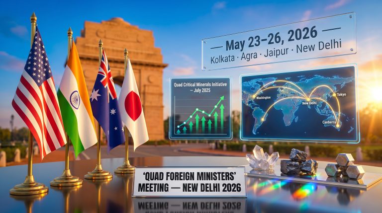 Marco Rubio India visit Quad meeting flags in Delhi