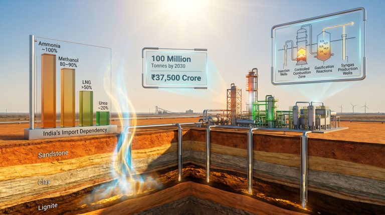 NLC India Reliance underground lignite gasification project in Gujarat infographic