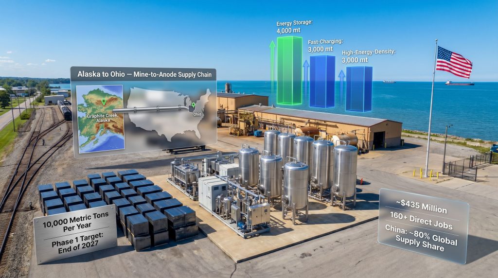 Graphite One Ohio anode plant infographic aerial view
