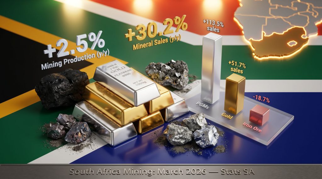 South Africa mining production and mineral sales in March infographic