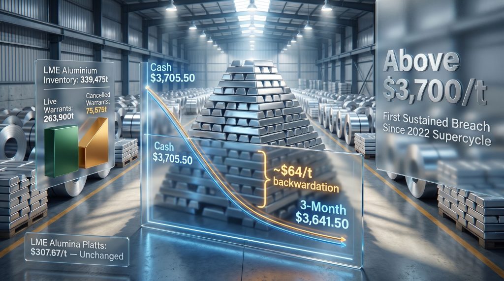 LME aluminium price above 3700 per tonne warehouse chart