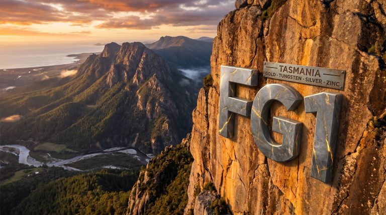 FLYNN Gold Ltd-FG1-Tasmania mining landscape with FG1 sign
