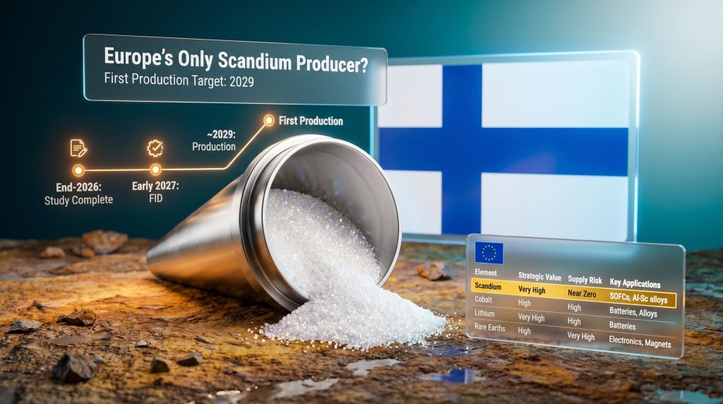 Terrafame scandium recovery study production timeline graphic
