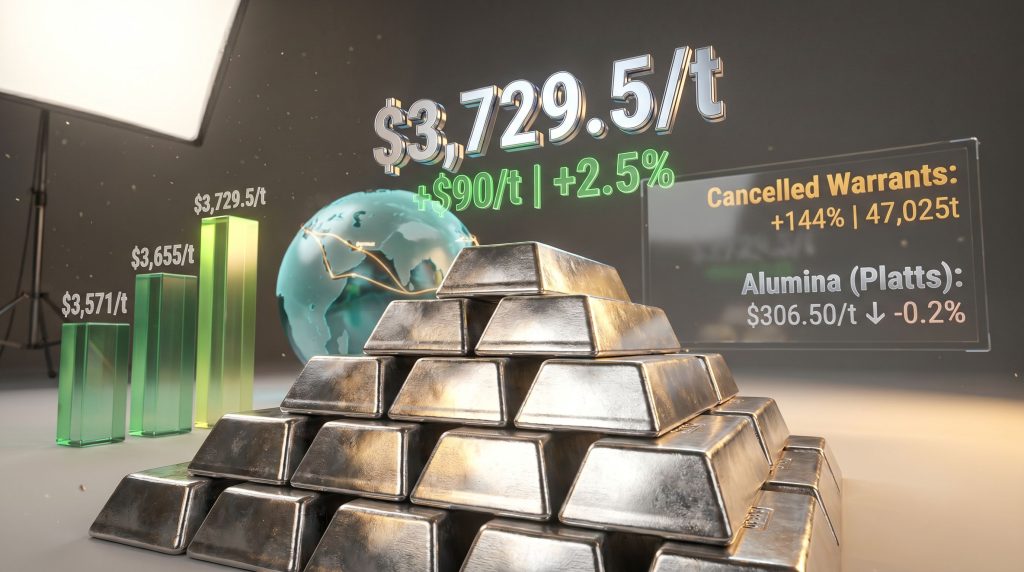 LME aluminium price four-year high chart and ingots