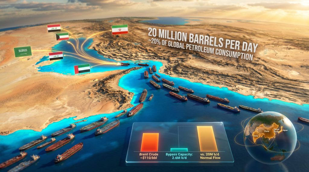 Strait of Hormuz oil supply disruption map infographic