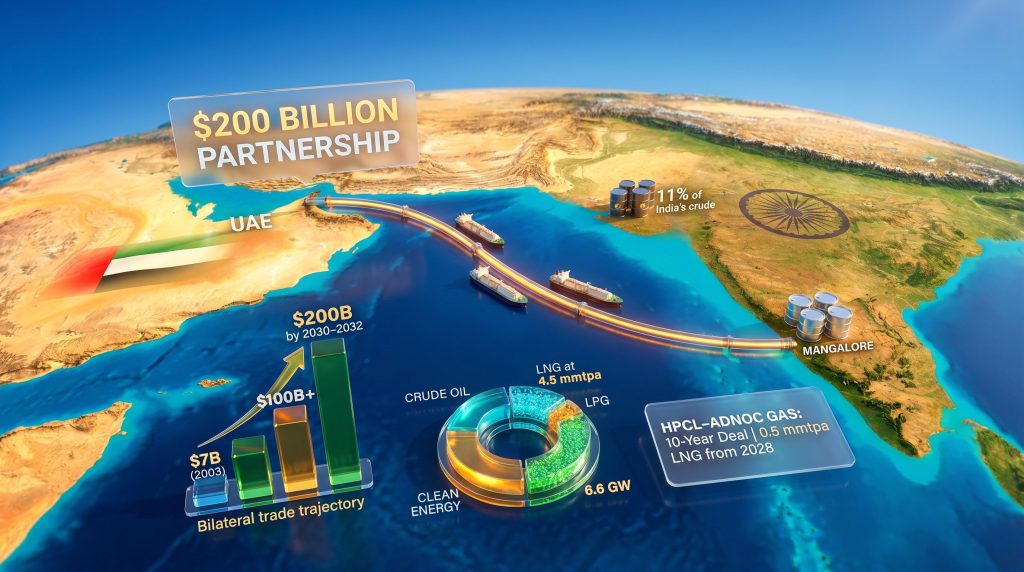 Modi UAE energy supply deals infographic map