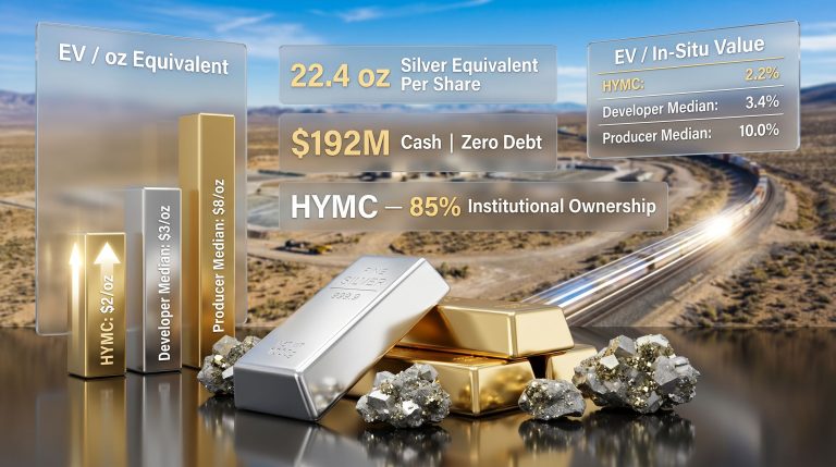 Hycroft Mining capital structure transformation and enterprise value benchmarking infographic