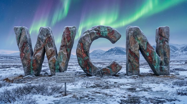 White Cliff Minerals Ltd-WCN-WCN stone letters beneath aurora borealis