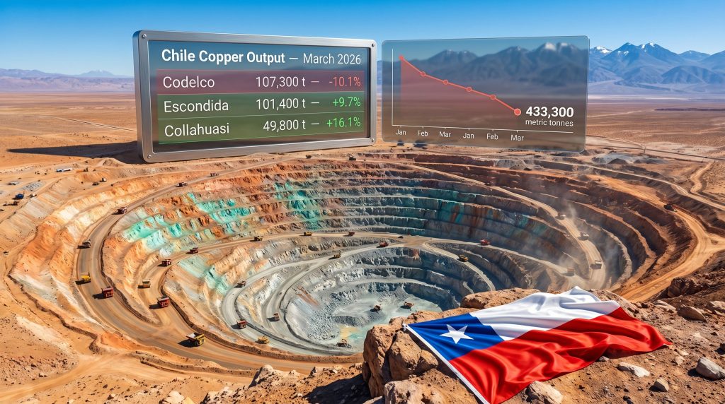 Chile copper output falls in March chart