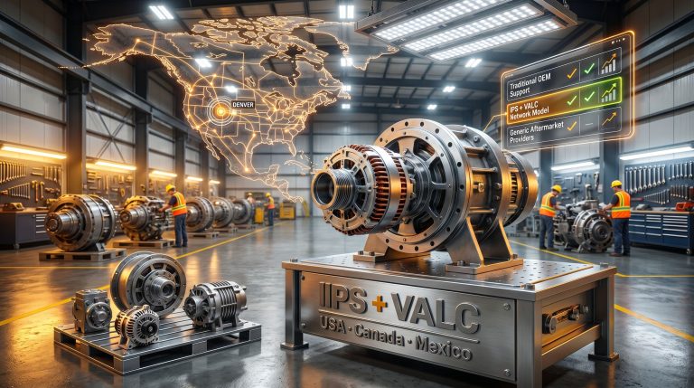 IPS and Valenhold mining haul truck drive train partnership factory display
