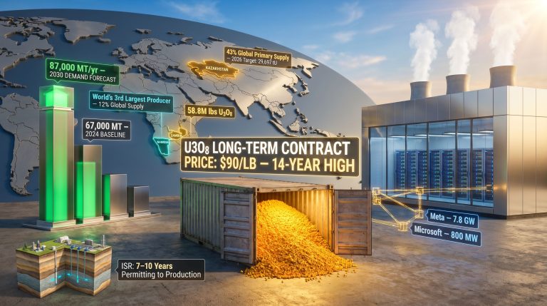 AI power demand and uranium supply shortage infographic