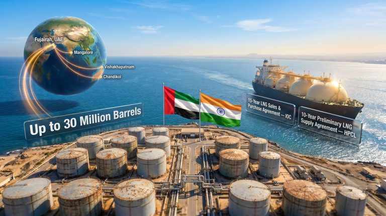 ADNOC India energy storage and LNG agreements infographic