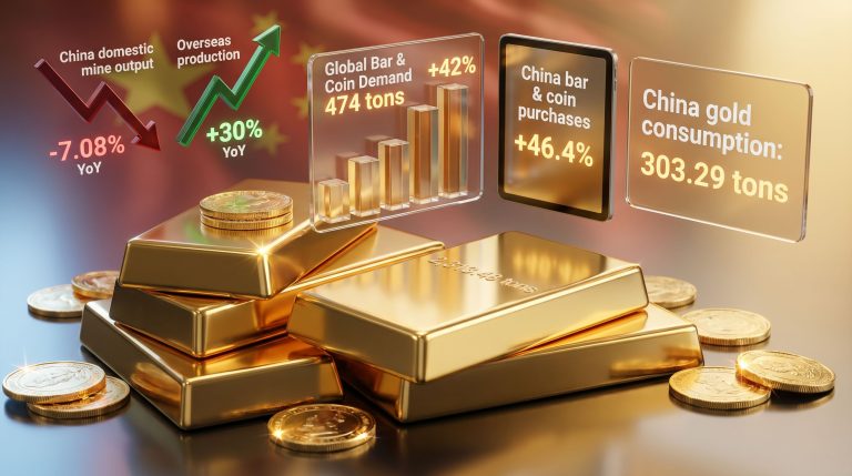 China gold output falls, bar demand jumps