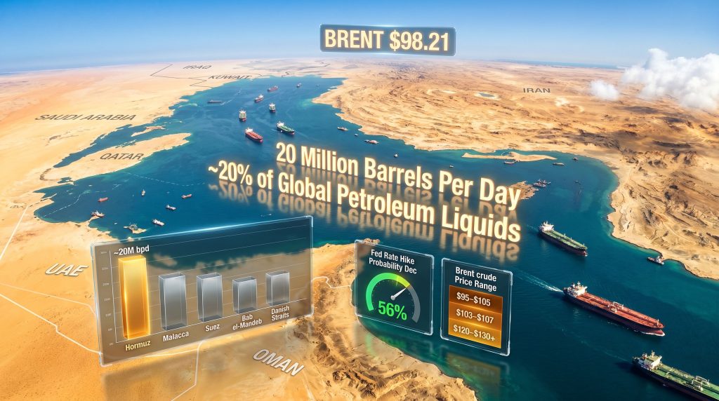 Strait of Hormuz disruption and oil prices map
