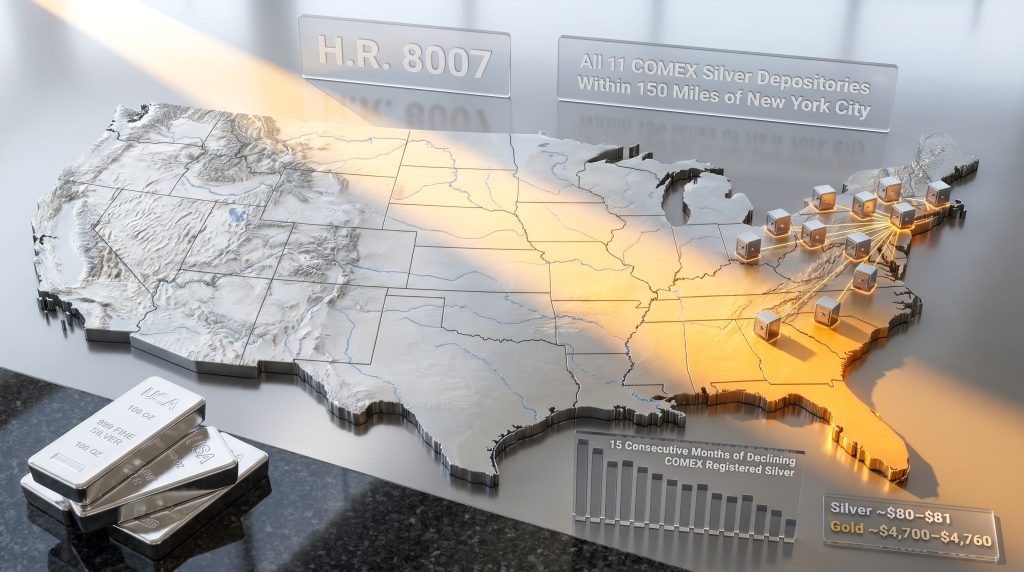 Silver Act COMEX depositories outside New York map infographic