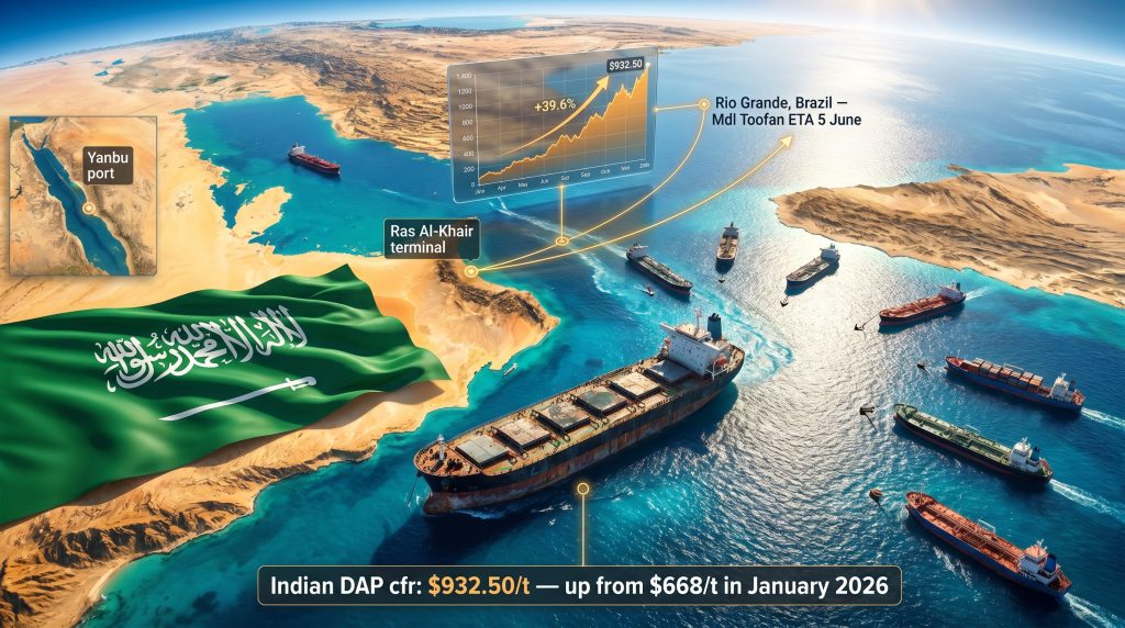 second Saudi phosphates cargo transits Hormuz map
