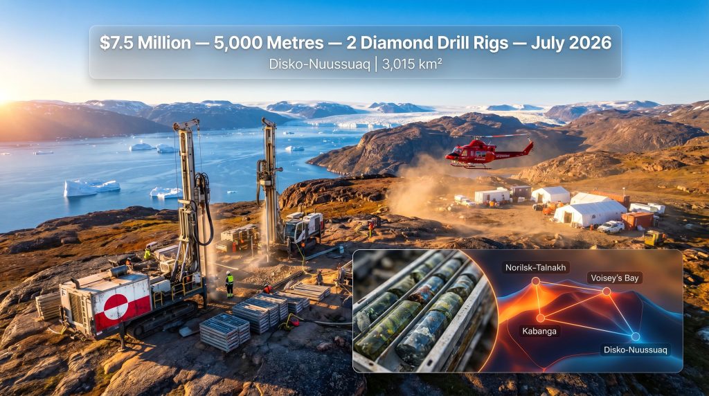 80 Mile Greenland summer drilling at Disko-Nuussuaq rigs and camp