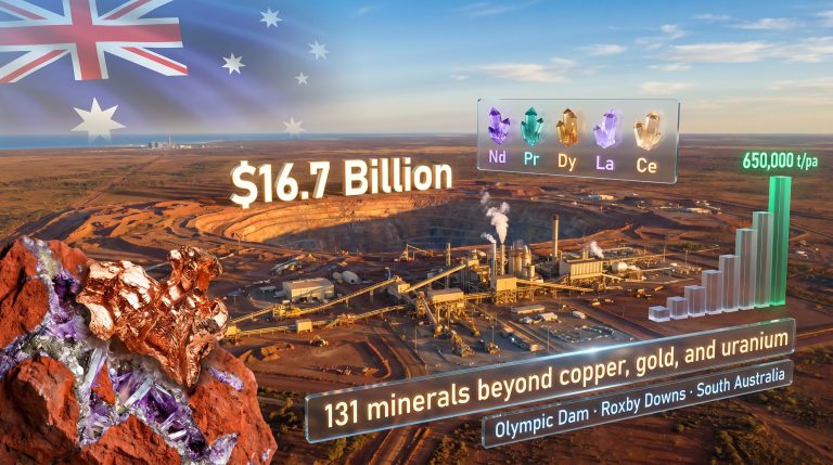 BHP rare earths extraction at Olympic Dam mine infographic
