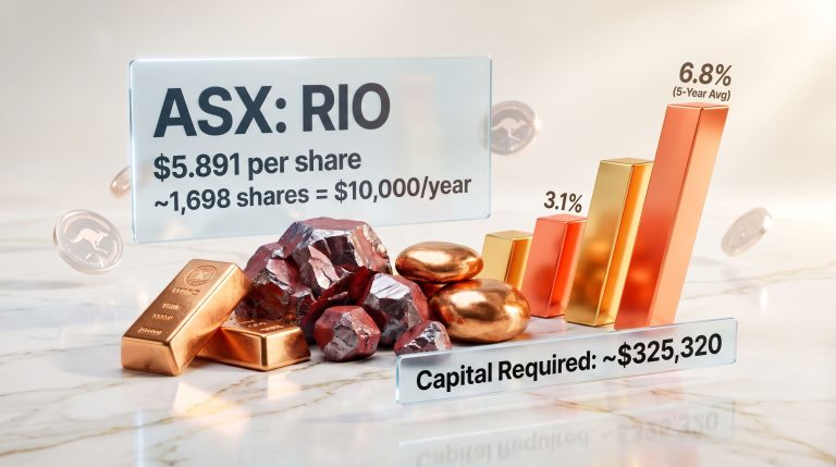how many Rio Tinto shares for $10,000 a year in passive income calculation infographic