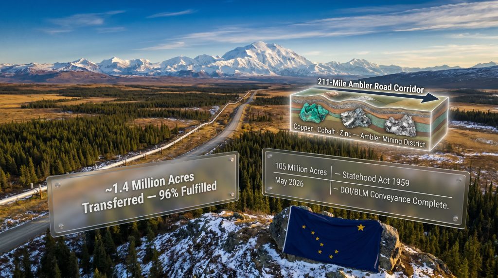 Alaska Dalton Utility Corridor land transfer infographic scene