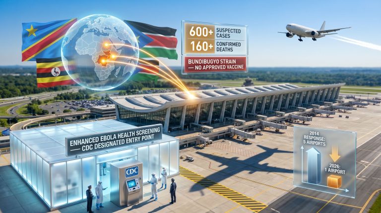 US Ebola screening at Washington Dulles Airport infographic