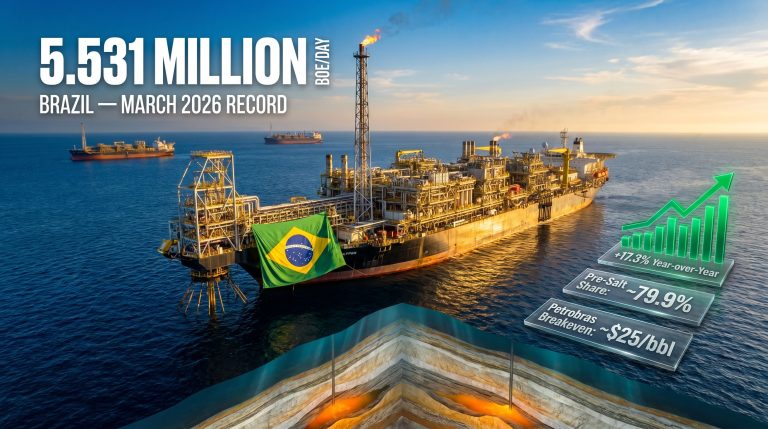 Brazil record oil production offshore platform graphic