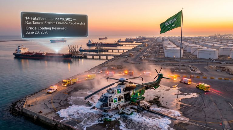 Saudi Aramco helicopter crash in Ras Tanura scene