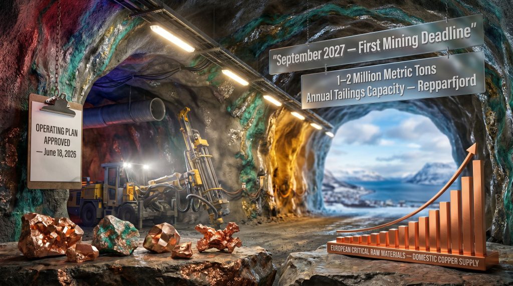 Nussir mine permits and contractors timeline graphic