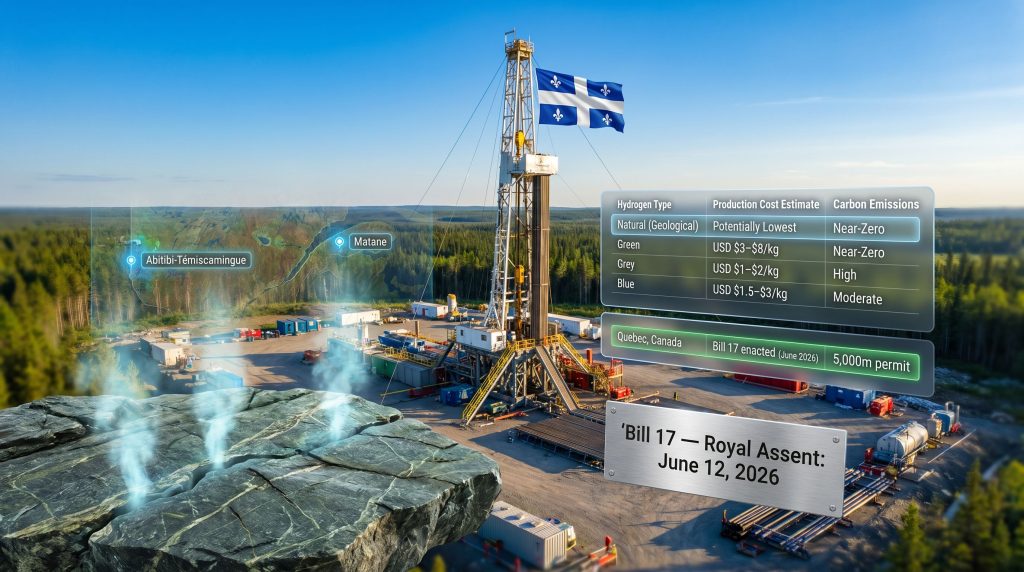 Quebec natural hydrogen drilling Bill 17 rig