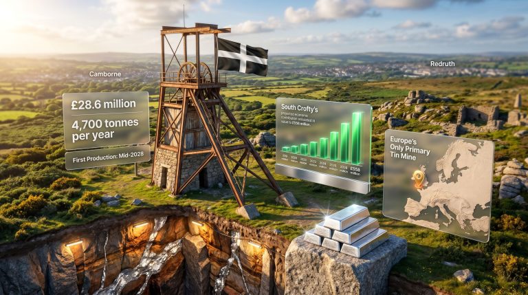South Crofty tin project in Cornwall infographic